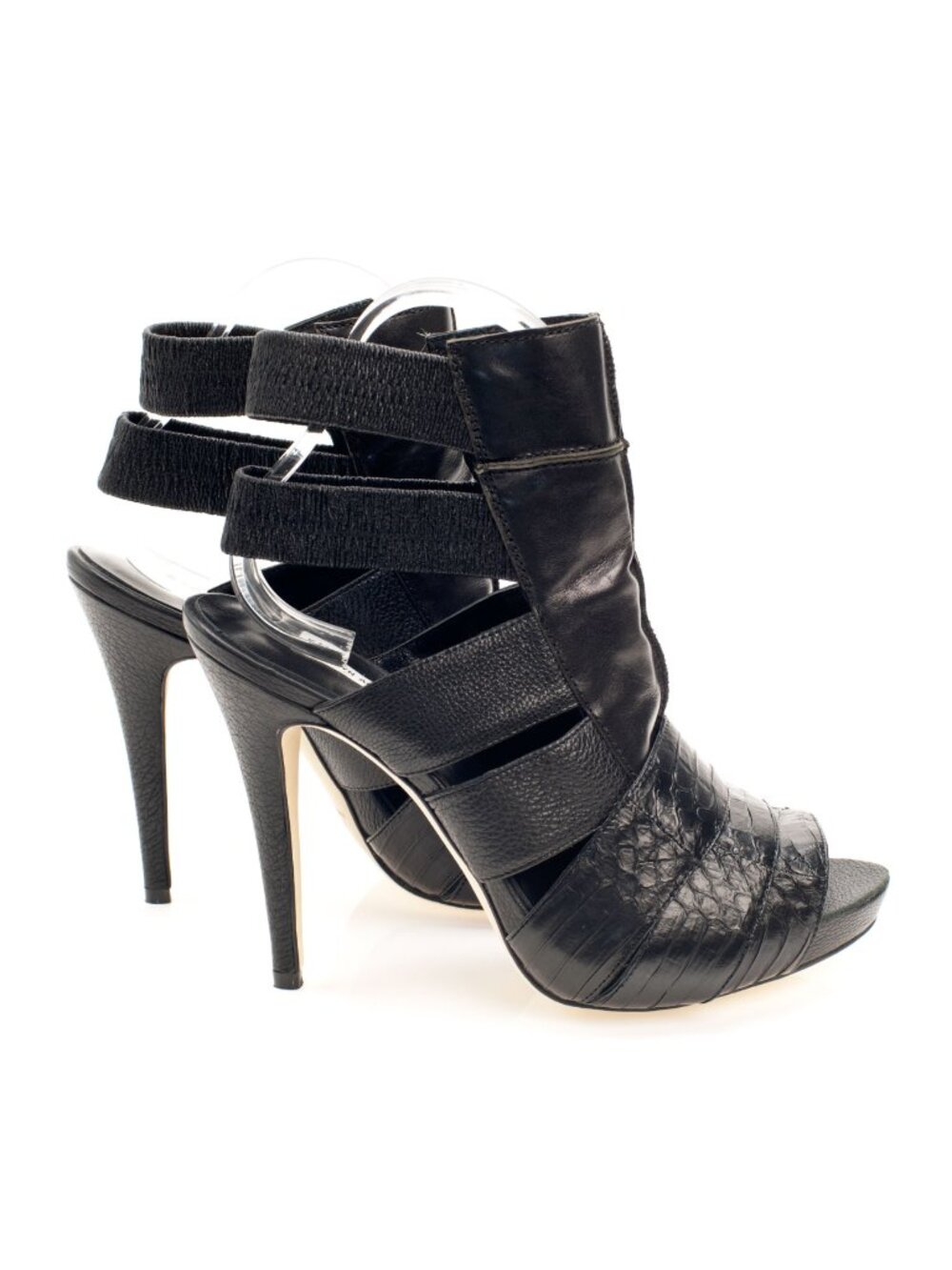 New Black Genuine Leather & Snakeskin Stiletto Heels NYC Designer Handmade